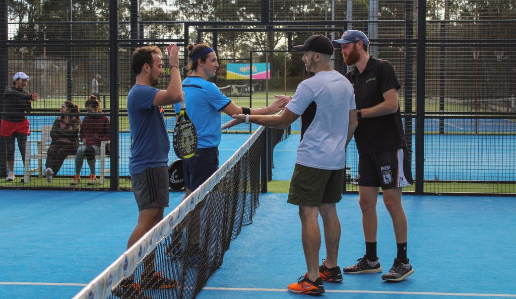 Padel players shaking hands at the net at Ryde Multisport & Racquet Centre, North Ryde